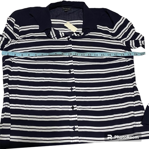 Talbots Long Sleeve Button Down Light Weight Tunic Navy/White | Size Small NWT - Picture 9 of 9